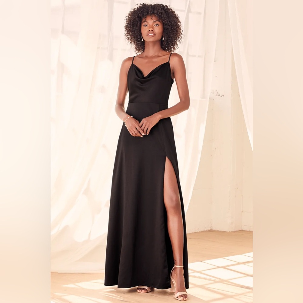 Cowl neck black maxi gown